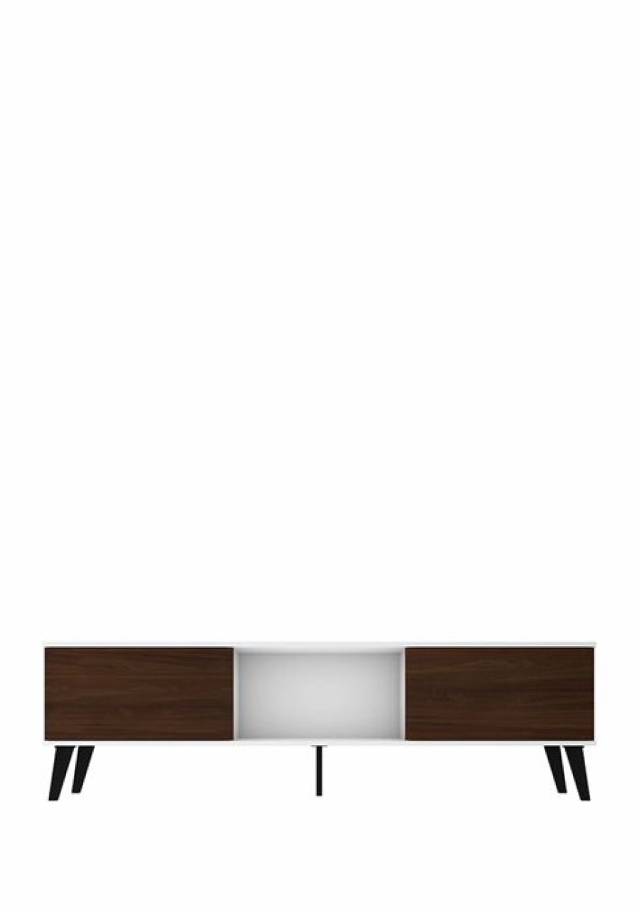 Furniture * | Best Sale Manhattan Comfort 70.78 Inch Doyers Tv Stand White/Nut Brown