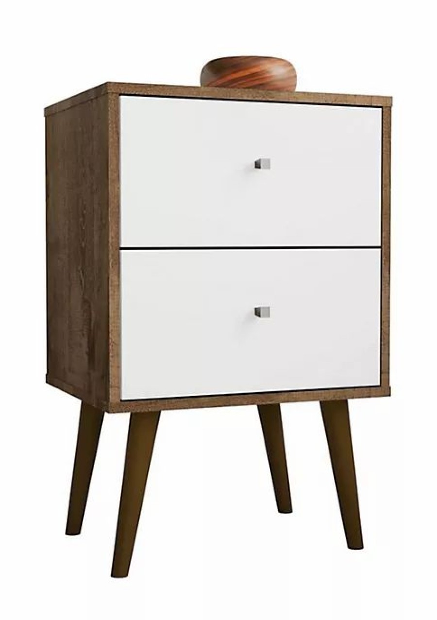 Dressers & Chests * | Deals Manhattan Comfort Liberty Nightstand 2.0 In Rustic Brown And White