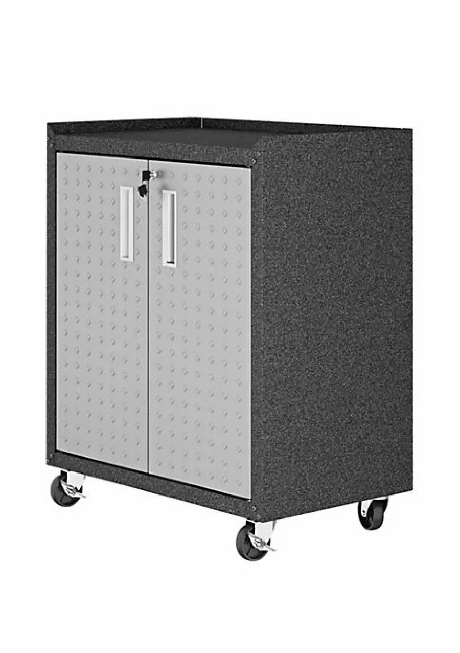 Furniture * | Brand New Manhattan Comfort Fortress 31.5 Mobile Garage Cabinet With Shelves Grey