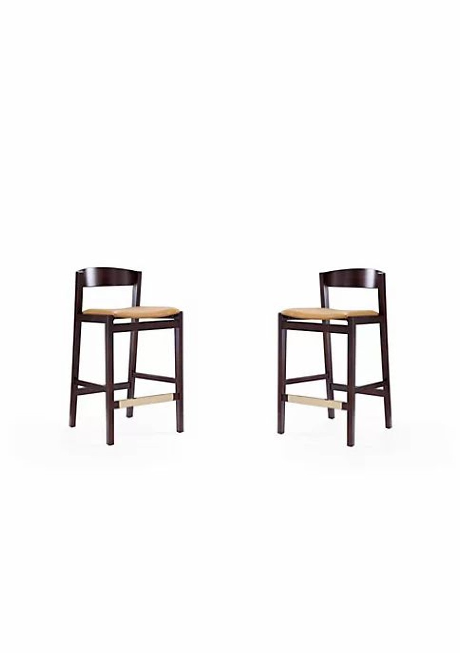 Furniture * | Deals Manhattan Comfort Klismos Counter Stool In Camel And Dark Walnut (Set Of 2) Multi