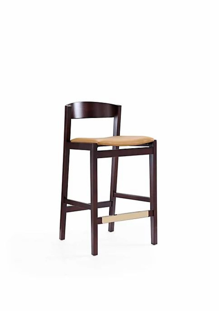 Furniture * | Deals Manhattan Comfort Klismos Counter Stool In Camel And Dark Walnut (Set Of 2) Multi