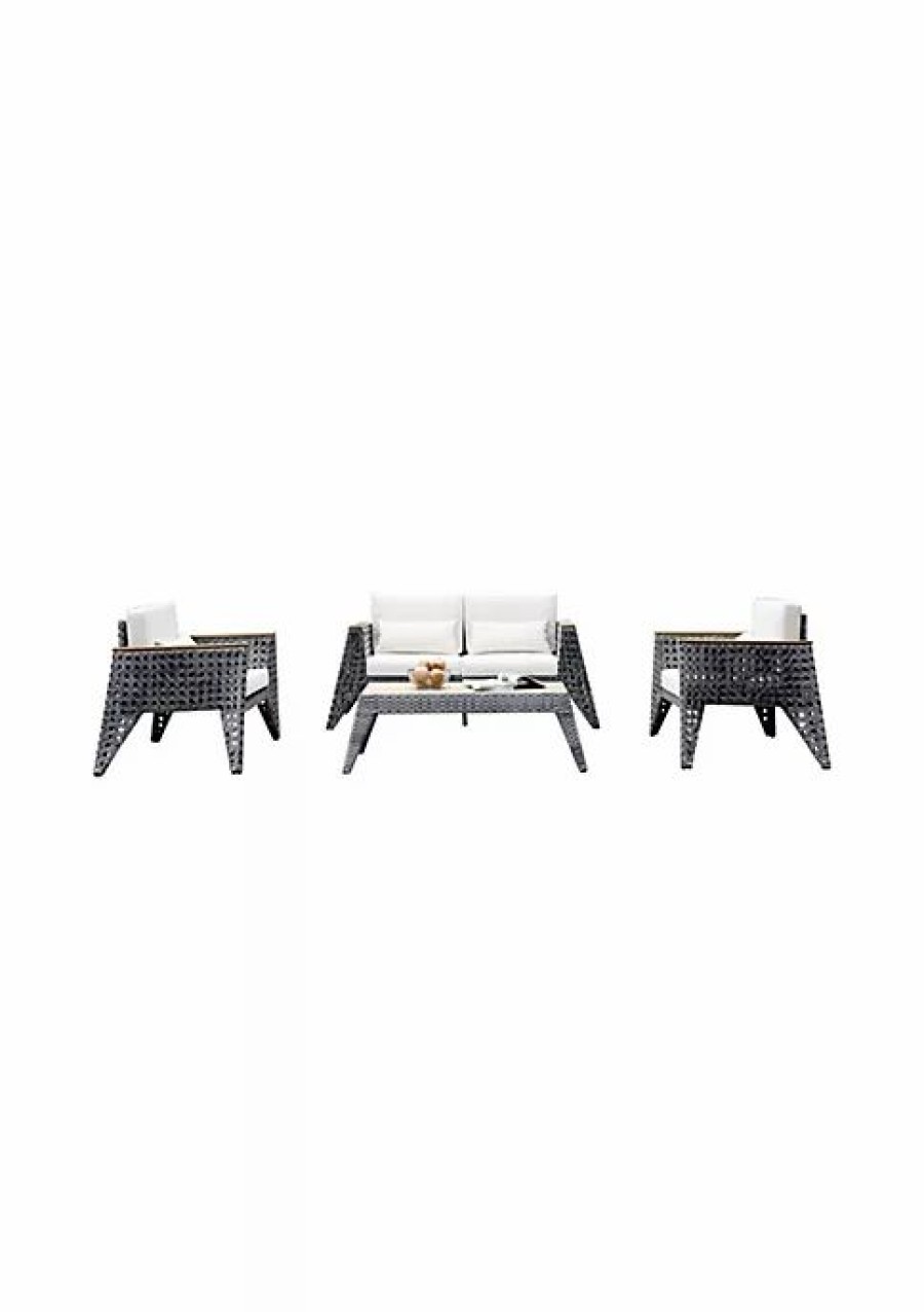 Furniture * | Buy Manhattan Comfort Eiffel Patio Conversation Set In Grey And Cream