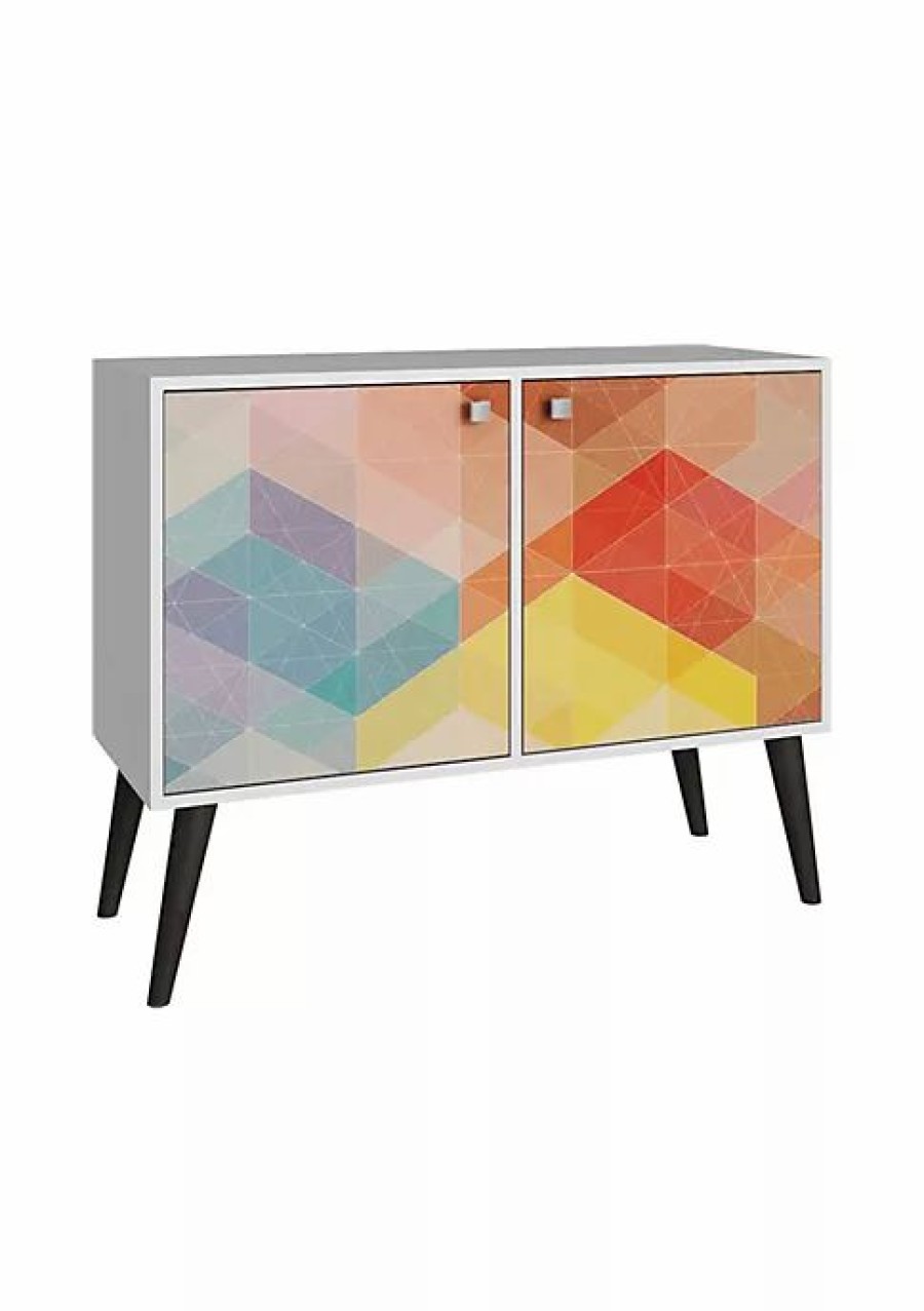 Tv & Media Stands * | New Manhattan Comfort Avesta Double Side Table 2.0 In White And Stamp