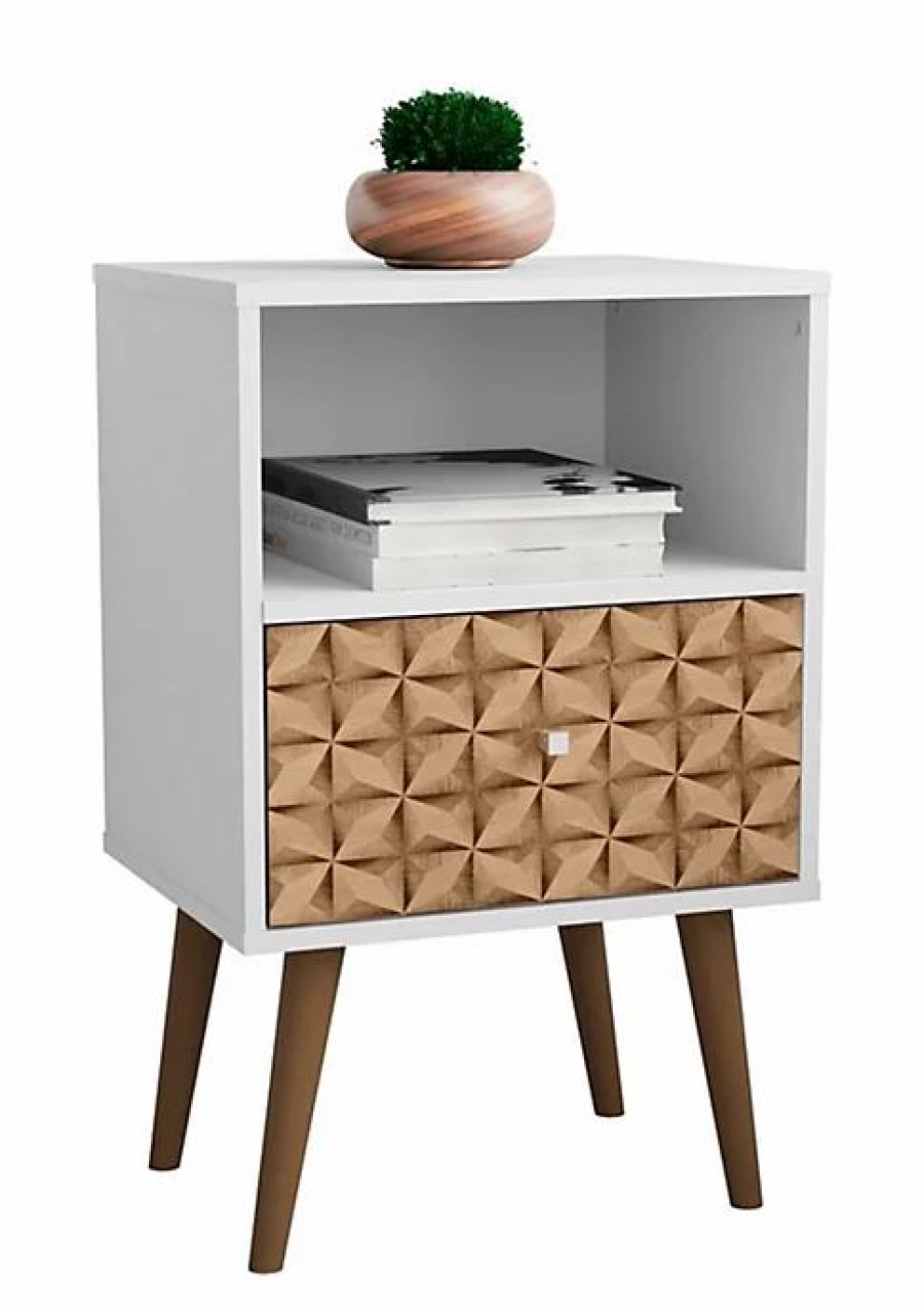 Dressers & Chests * | Outlet Manhattan Comfort Liberty Nightstand 1.0 In White And 3D Brown Prints