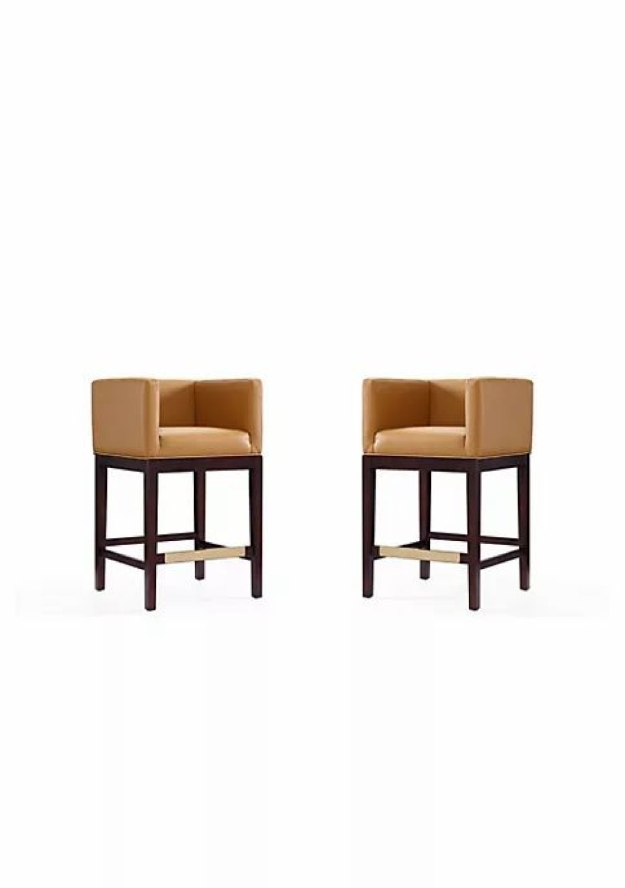 Furniture * | Flash Sale Manhattan Comfort Kingsley Counter Stool In Camel And Dark Walnut Multi