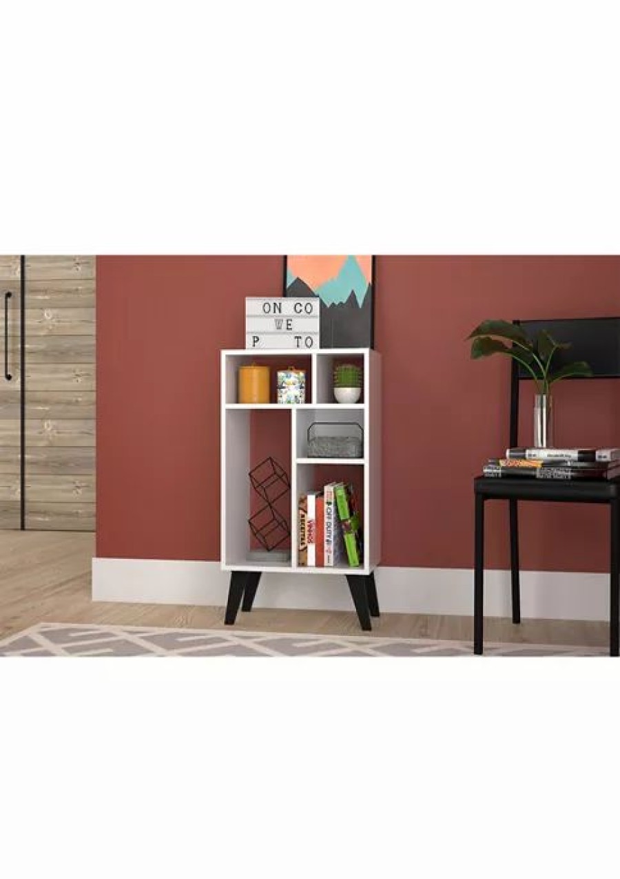 Furniture * | Promo Manhattan Comfort Warren Low Bookcase With Feet White