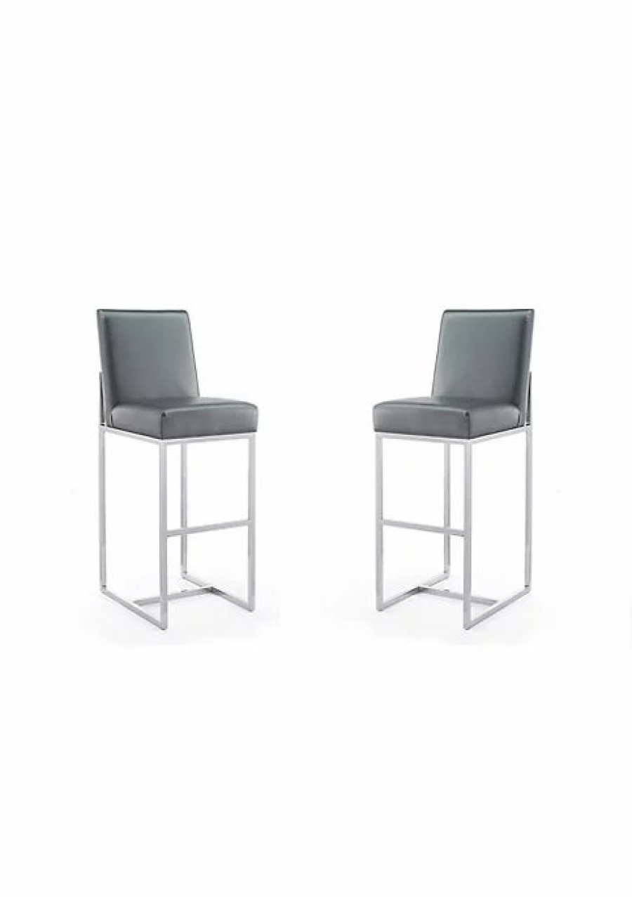 Furniture * | Buy Manhattan Comfort Element 29 Faux Leather Bar Stool In Graphite And Polished Chrome (Set Of 2) Multi