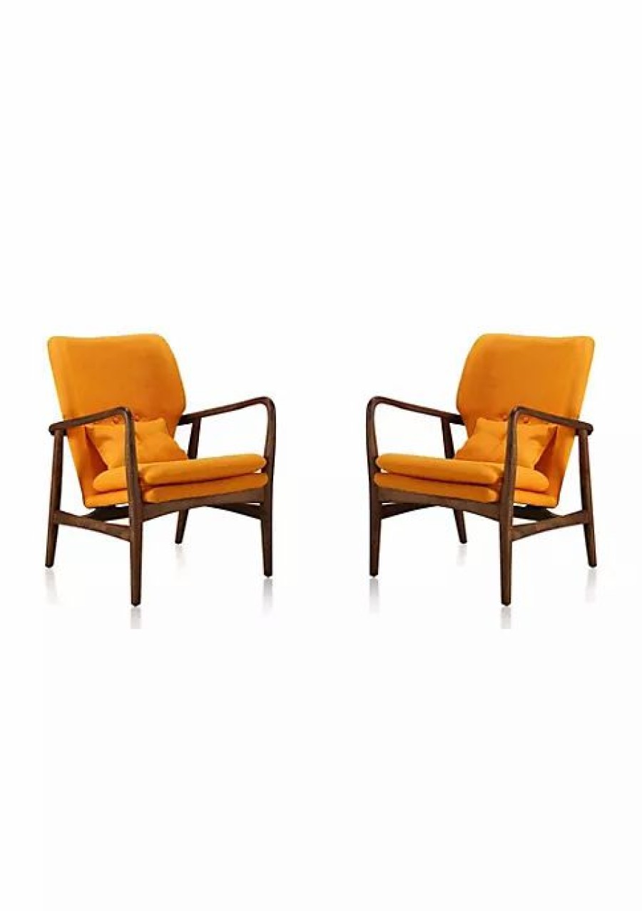 Furniture * | Deals Manhattan Comfort Bradley Accent Chair In And Walnut (Set Of 2) Yellow