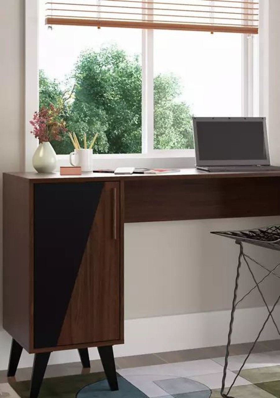 Furniture * | Wholesale Manhattan Comfort Hogan Office Desk Dark Brown