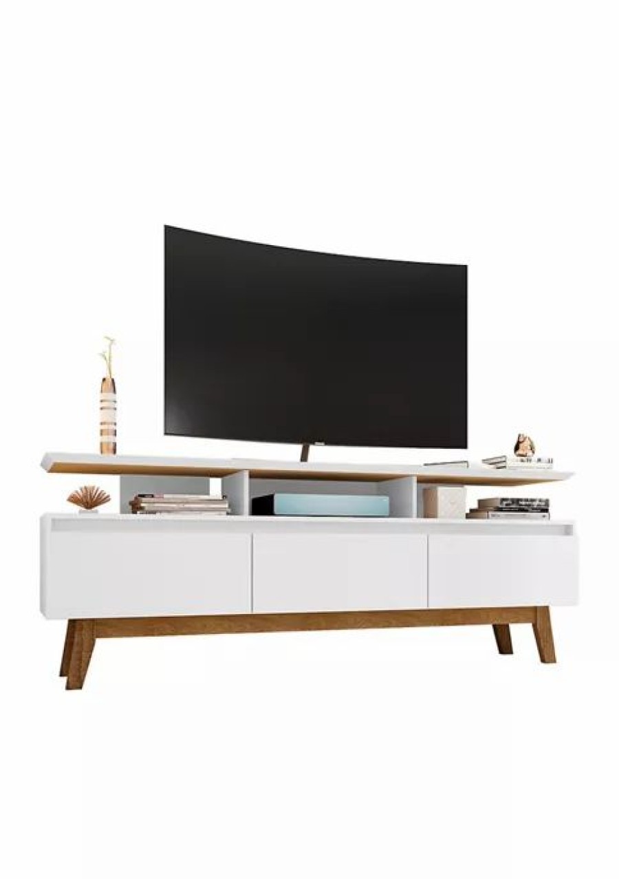 Tv & Media Stands * | Best Reviews Of Manhattan Comfort Yonkers 70.86 Inch Tv Stand In Off And Cinnamon