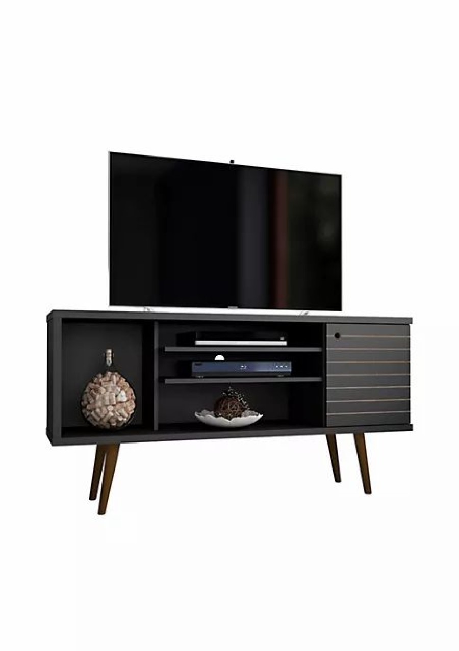 Tv & Media Stands * | Best Sale Manhattan Comfort Liberty 53.14 Mid-Century Modern Tv Stand In Black