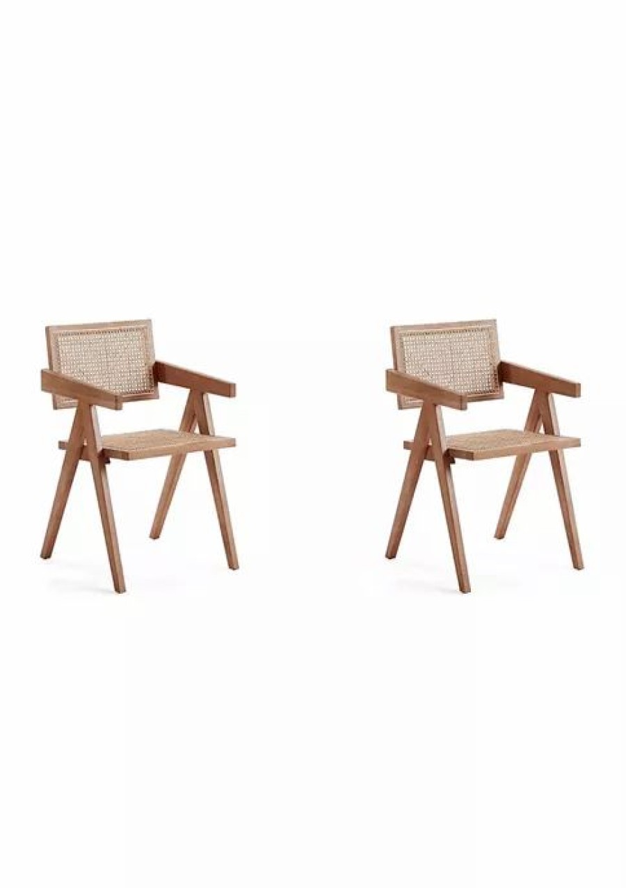 Furniture * | Hot Sale Manhattan Comfort Hamlet Cane Dining Arm Chair Set Of 2