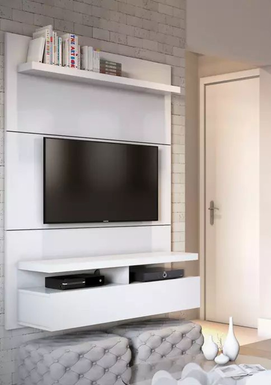 Tv & Media Stands * | Coupon Manhattan Comfort City 1.2 Floating Wall Theater Entertainment Center White Gloss