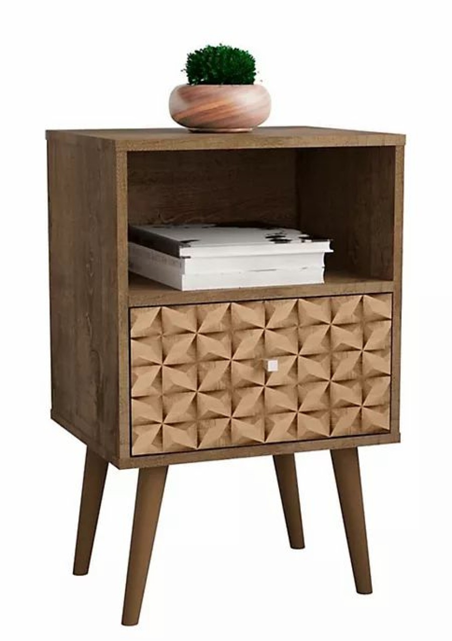 Tv & Media Stands * | Best Deal Manhattan Comfort Liberty Nightstand 1.0 In Rustic Brown And 3D Brown Prints