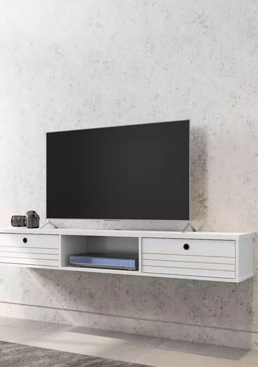 Furniture * | Top 10 Manhattan Comfort Liberty 62.99 Inch Floating Entertainment Center White