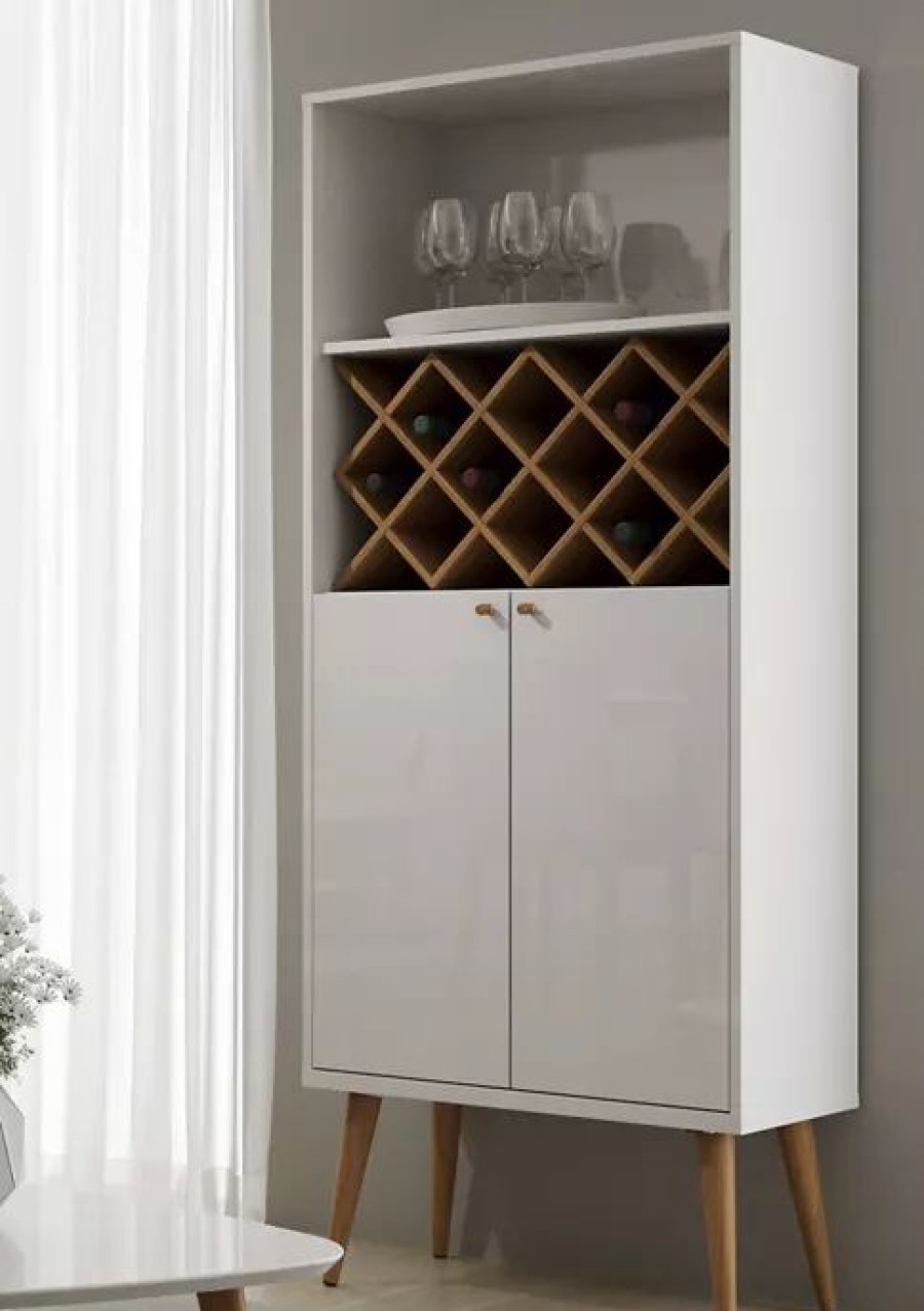 Furniture * | Cheap Manhattan Comfort Utopia 10 Bottle Wine Rack China Storage Closet White Gloss And Mapl