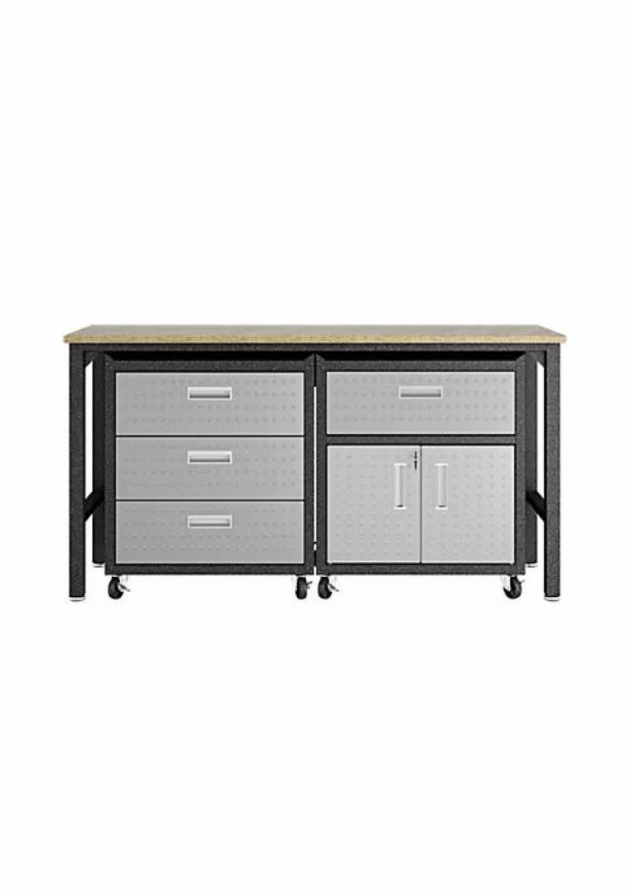 Furniture * | Discount Manhattan Comfort Fortress 3-Piece Mobile Space-Saving Garage Cabinet And Worktable 5.0 In Grey