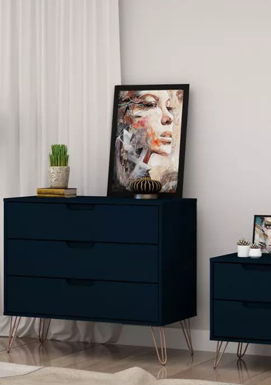 Furniture * | Best Pirce Manhattan Comfort 2 Piece Rockefeller Dresser And Nightstand Set Tatiana Midnight Blue