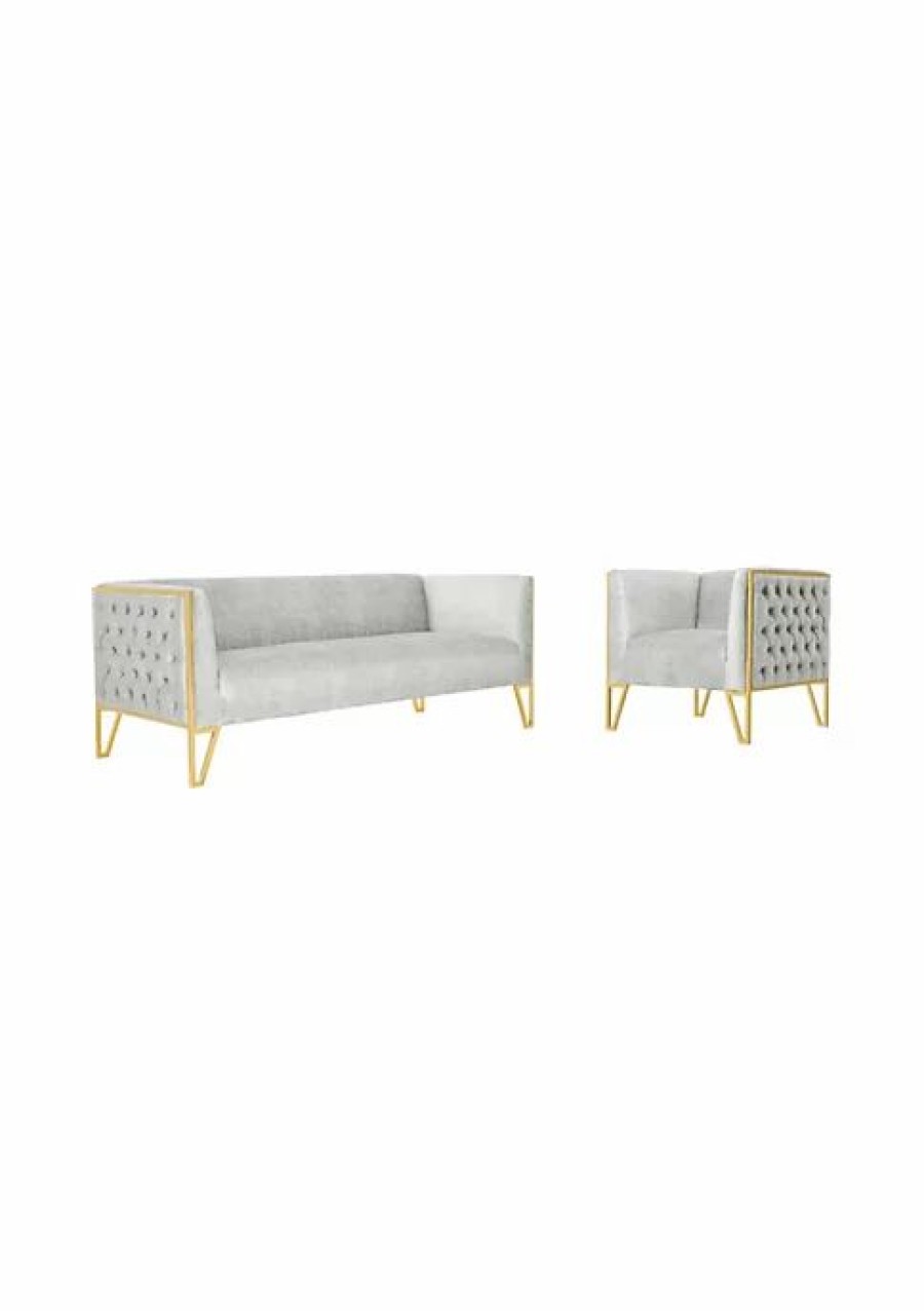 Tv & Media Stands * | Brand New Manhattan Comfort Vector Sofa And Armchair Set Of 2 In Grey And Gold