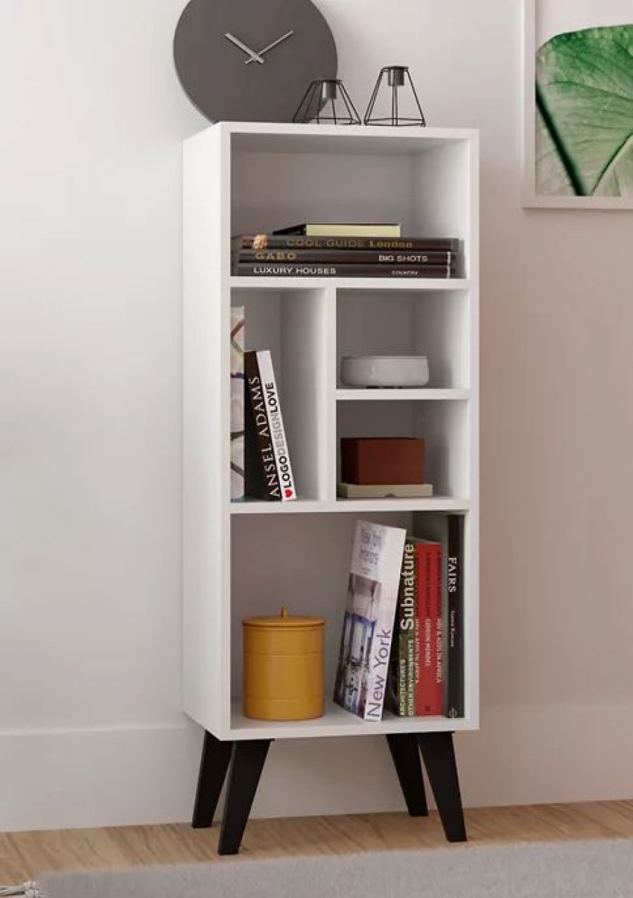 Furniture * | Best Reviews Of Manhattan Comfort Warren Mid High Bookcase With Feet White