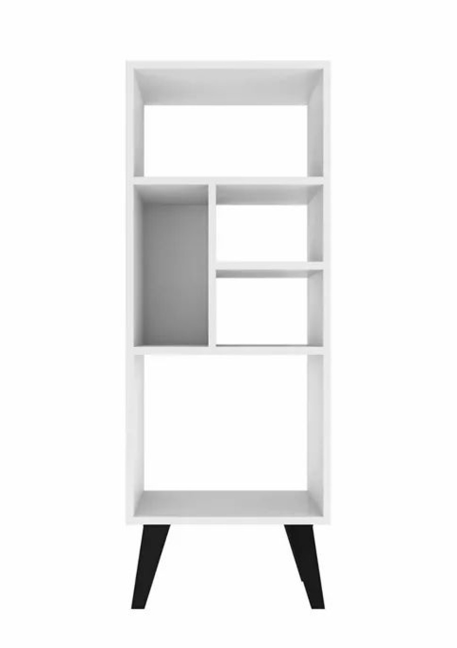 Furniture * | Best Reviews Of Manhattan Comfort Warren Mid High Bookcase With Feet White