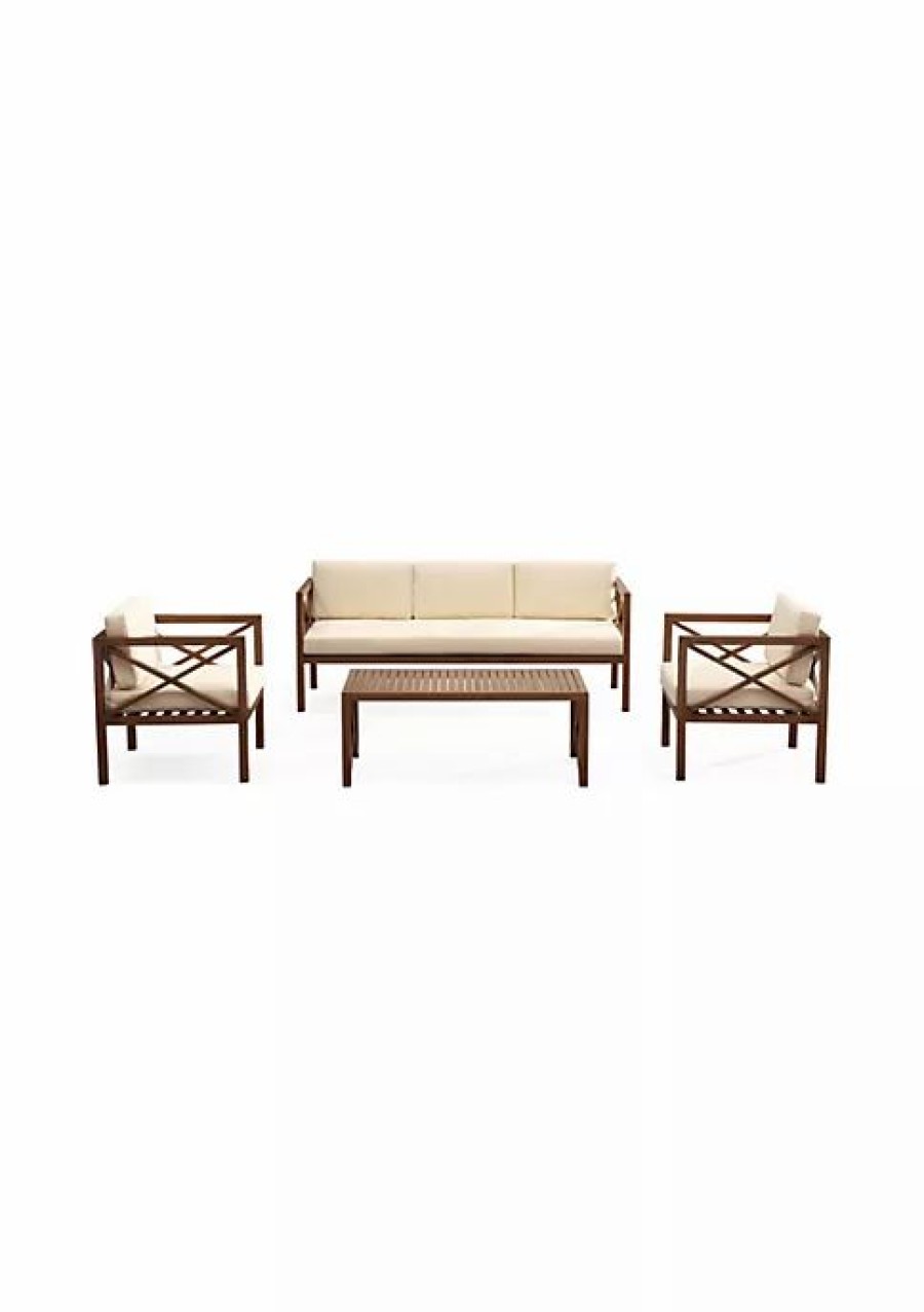 Furniture * | Outlet Manhattan Comfort Kingsbay Patio Conversation Set In Brown And Cream