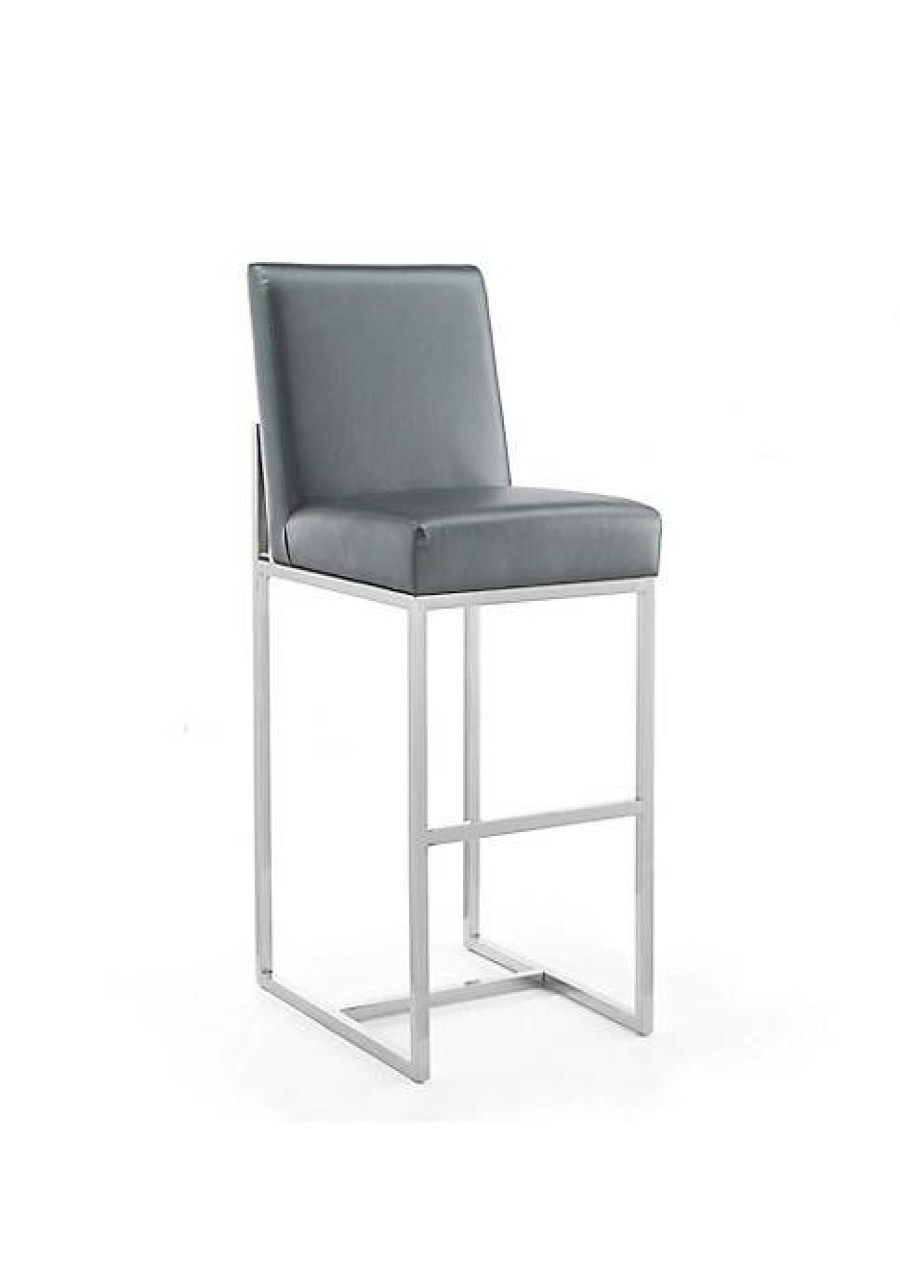 Furniture * | Best Sale Manhattan Comfort Element 29 Faux Leather Bar Stool In Graphite And Polished Chrome Multi