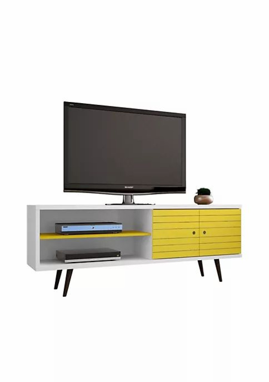 Dressers & Chests * | New Manhattan Comfort Liberty 62.99 Mid-Century Modern Tv Stand In White And Yellow