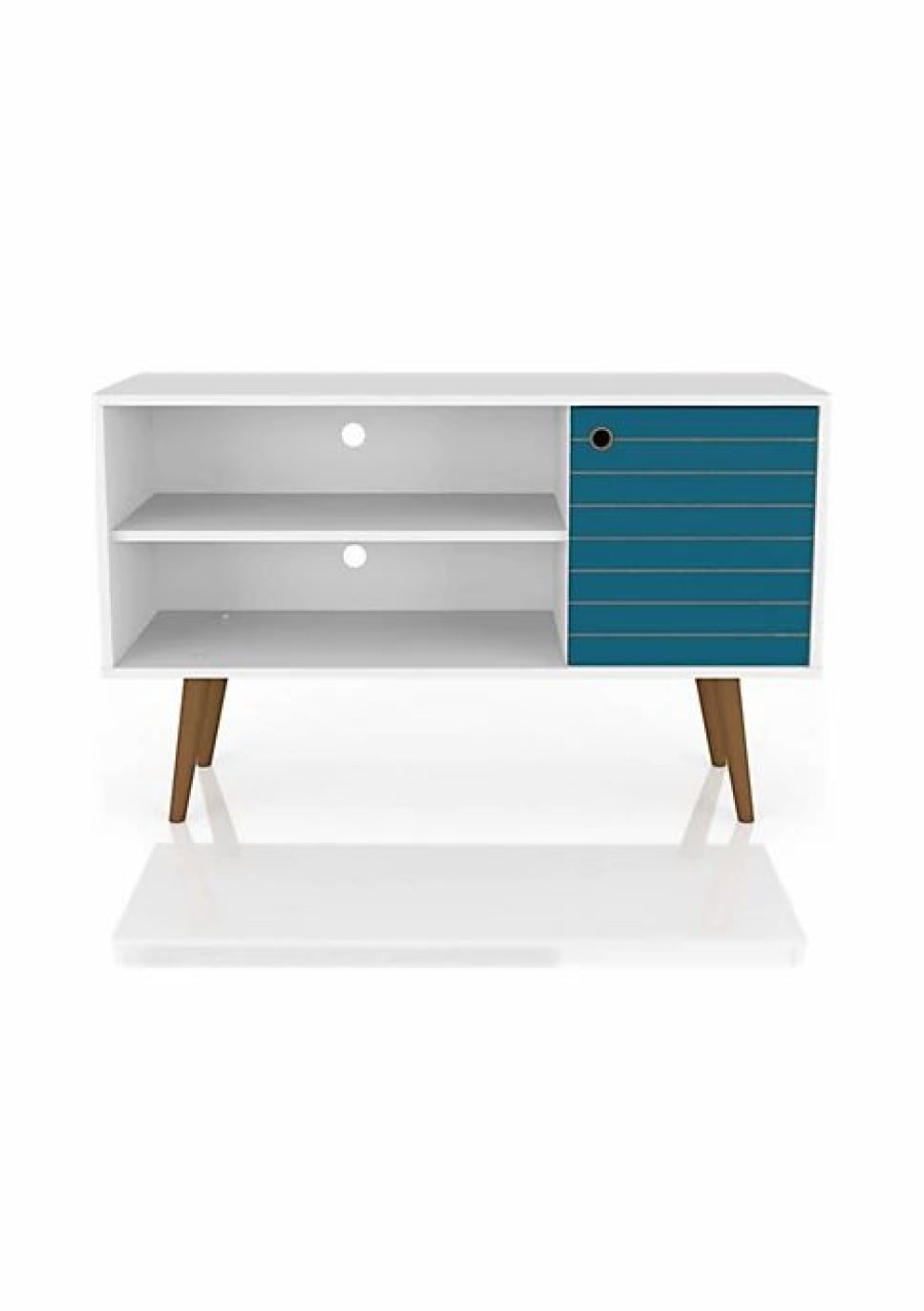 Dressers & Chests * | Top 10 Manhattan Comfort Liberty 42.52 Tv Stand In White And Aqua Blue