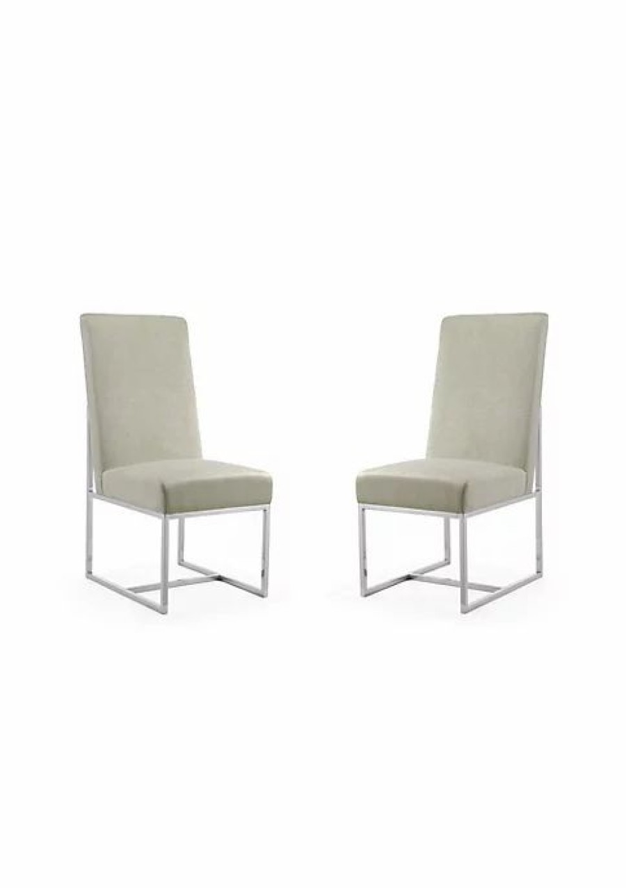 Furniture * | Best Sale Manhattan Comfort Element Velvet Dining Chair In Champagne (Set Of 2) Multi