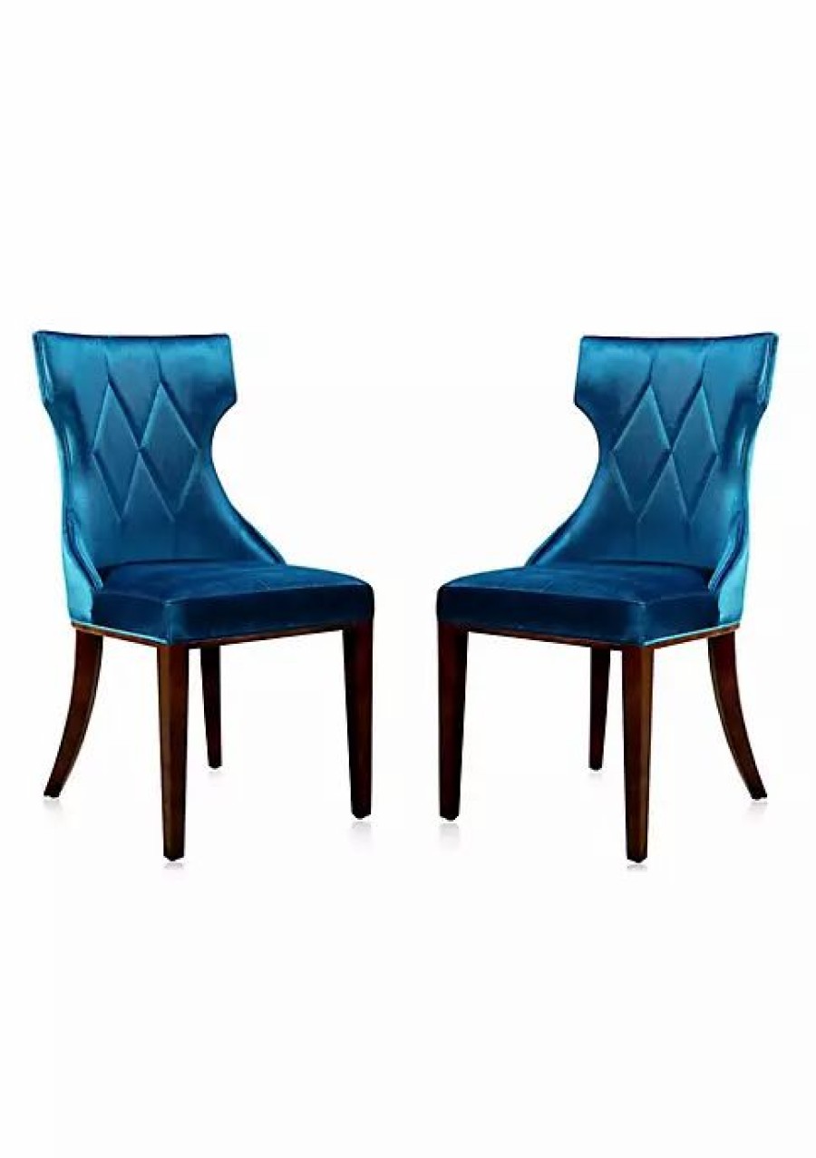 Dining Chairs * | Best Reviews Of Manhattan Comfort Reine Velvet Dining Chair (Set Of Two) In Cobalt And Walnut Blue