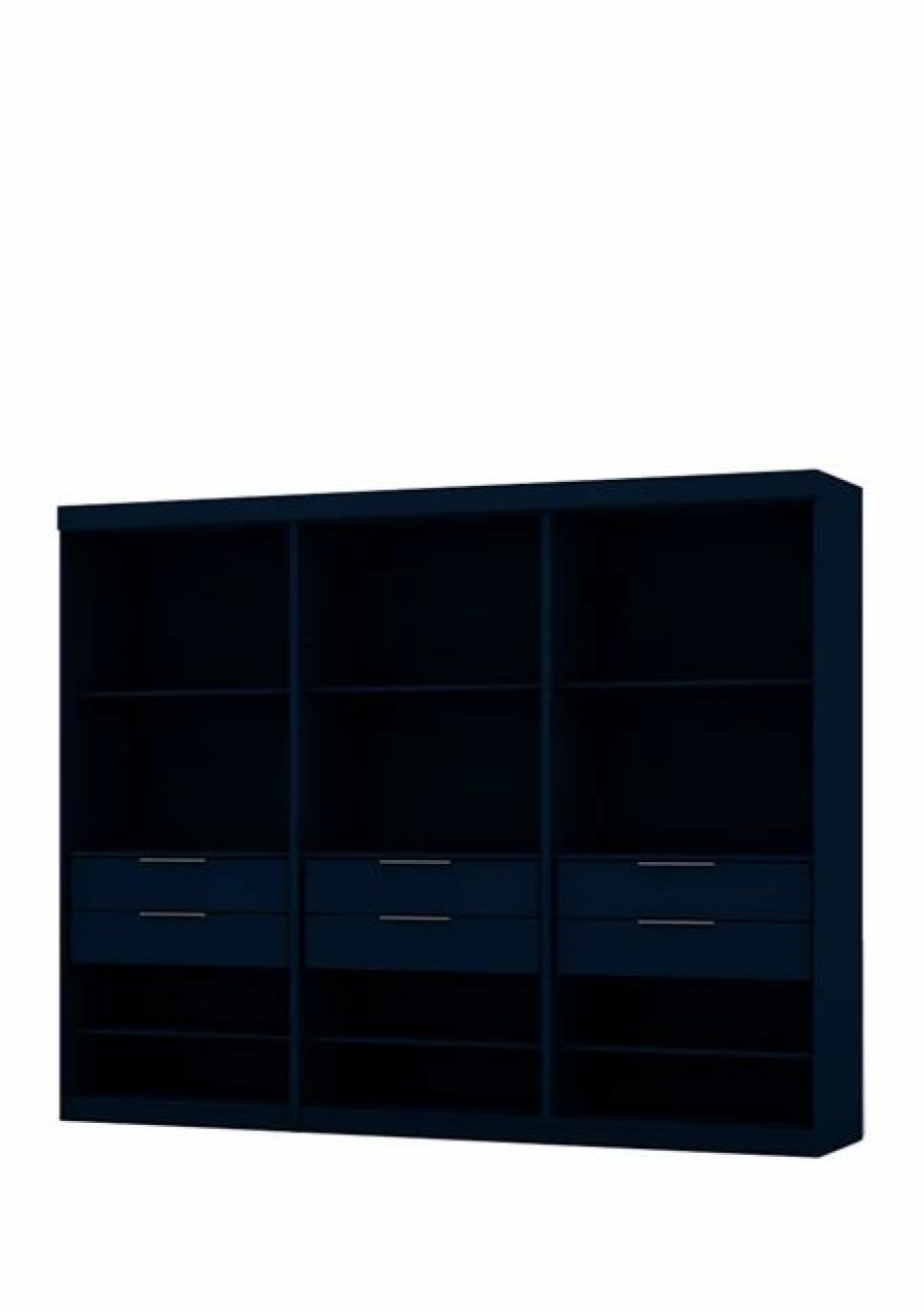 Furniture * | Buy Manhattan Comfort Mulberry Open 3 Sectional Wardrobe Closet 3 Piece Set Tatiana Midnight Blue