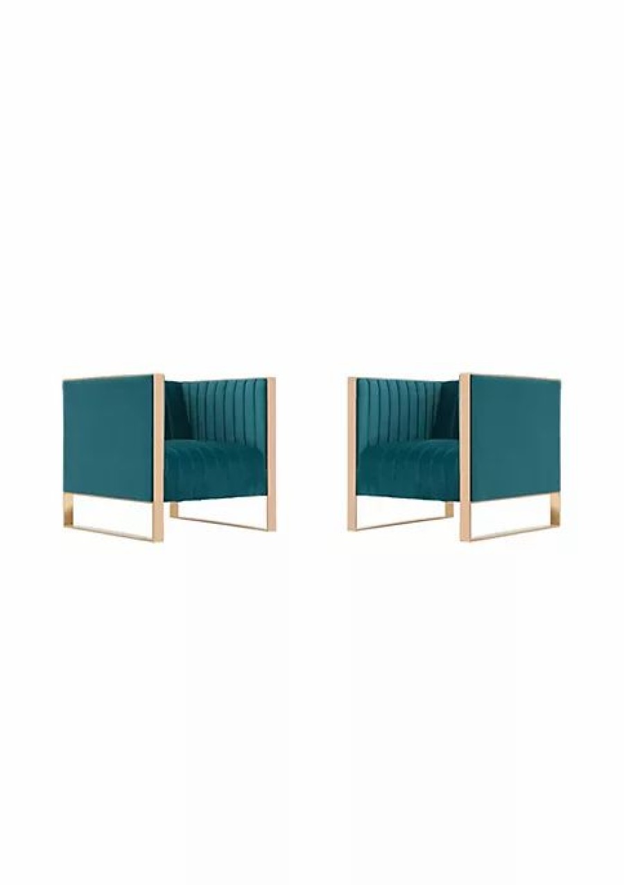 Tv & Media Stands * | Outlet Manhattan Comfort Trillium Accent Chair In (Set Of 2) Teal And Rose Gold