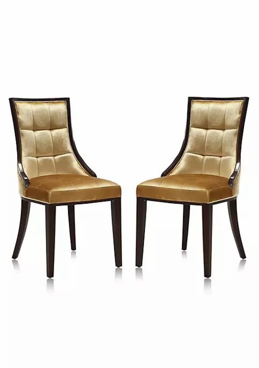 Furniture * | Best Reviews Of Manhattan Comfort Fifth Avenue Velvet Dining Chair (Set Of Two) In Antique And Walnut Gold