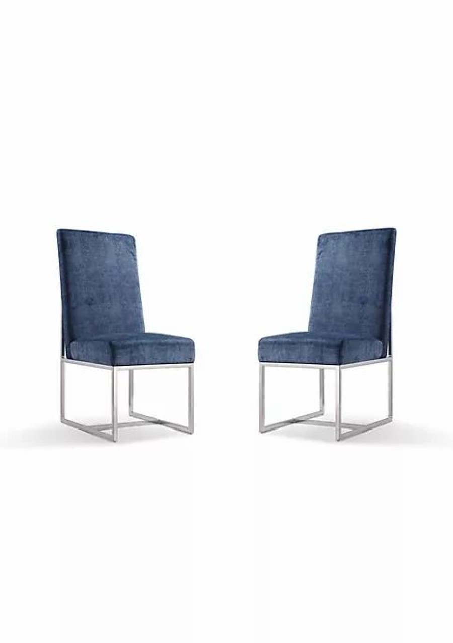 Furniture * | Cheap Manhattan Comfort Element Velvet Dining Chair In (Set Of 2) Blue