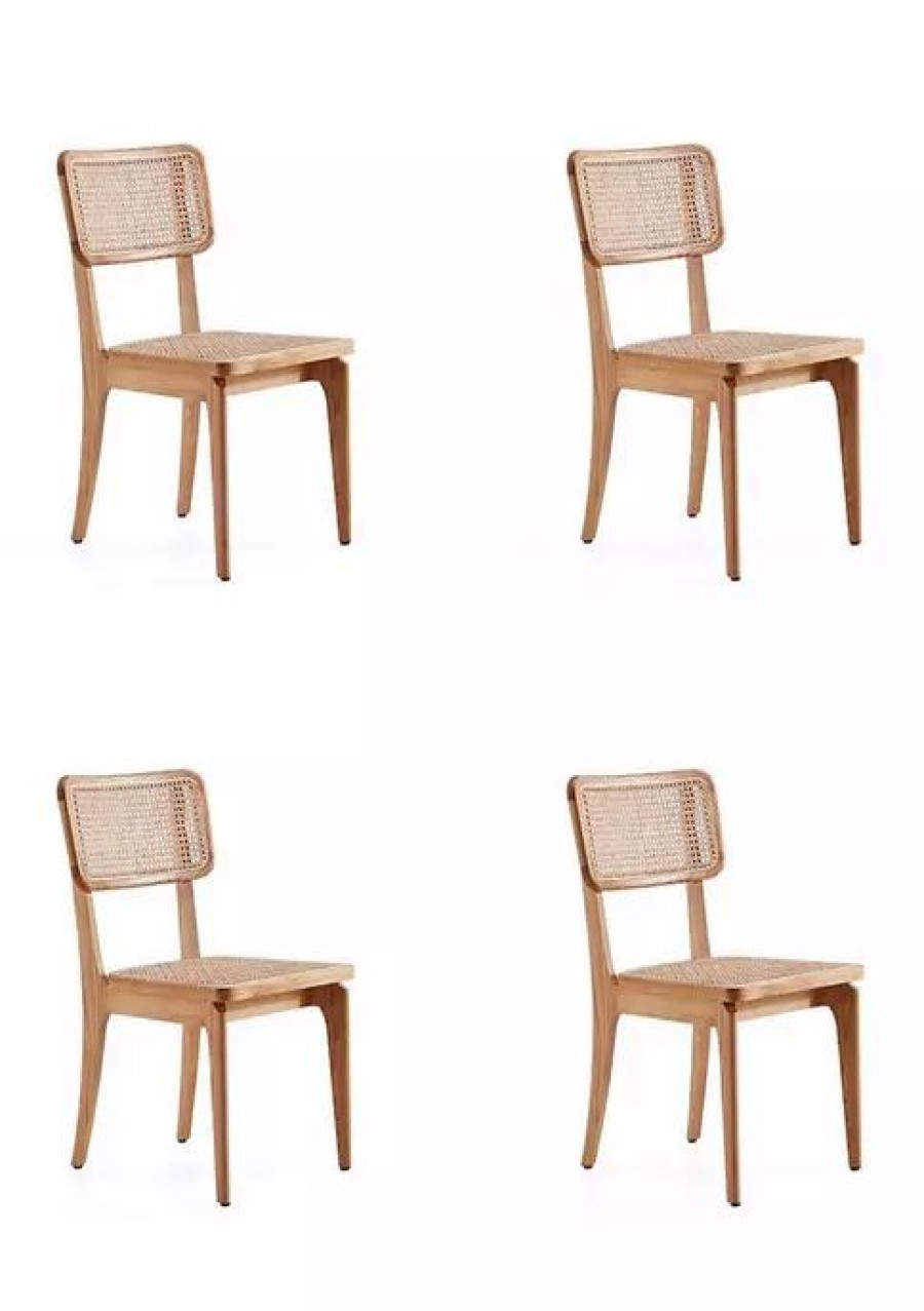 Dining Chairs * | Best Reviews Of Manhattan Comfort Giverny Cane Dining Chair- Set Of 4 Nature