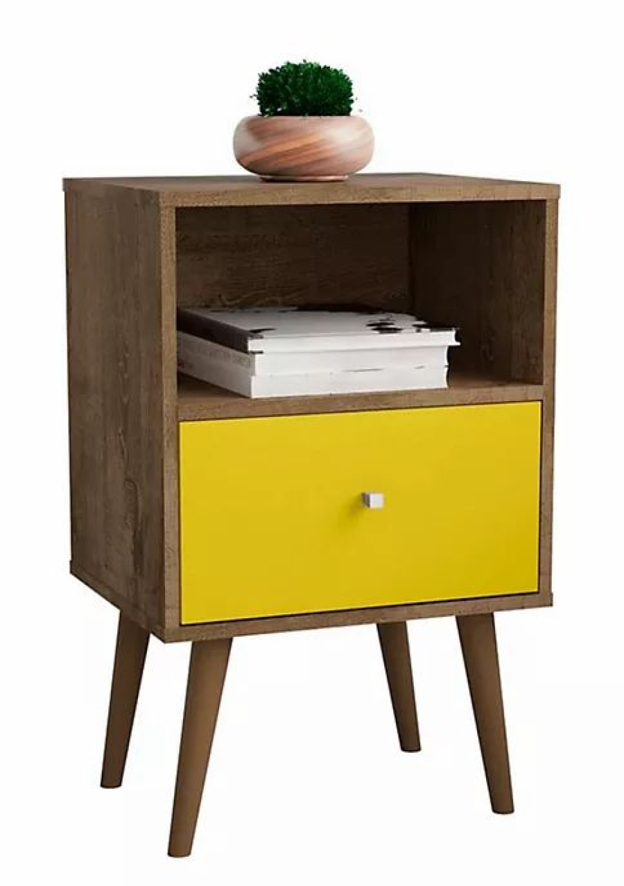 Dressers & Chests * | Outlet Manhattan Comfort Liberty Nightstand 1.0 In Rustic Brown And Yellow