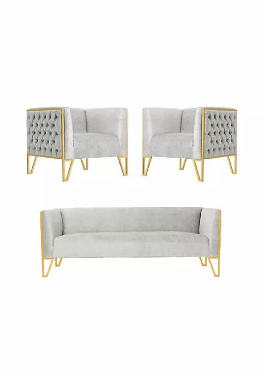 Tv & Media Stands * | Deals Manhattan Comfort Vector Sofa And Armchair Set Of 3 In Grey And Gold