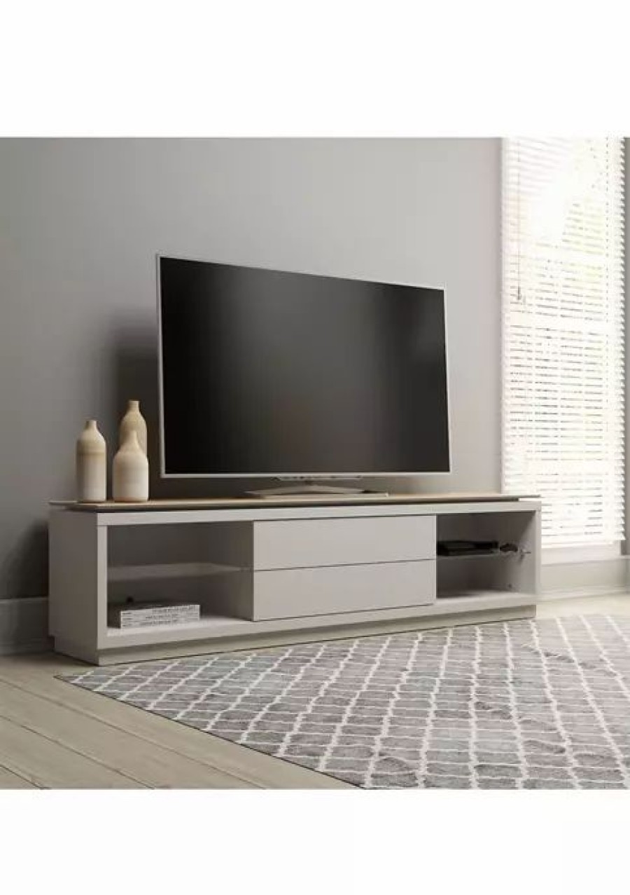 Furniture * | Budget Manhattan Comfort Lincoln 85.43 Inch Tv Stand In Off White And Cinnamon Cinnamon/Off White