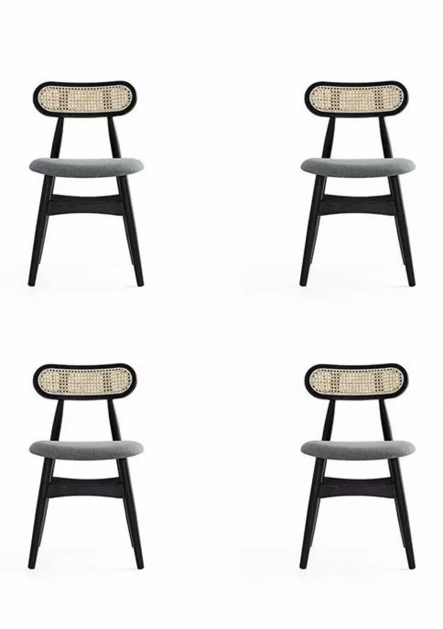 Furniture * | Best Pirce Manhattan Comfort Colbert Cane Dining Chair- Set Of 4 Black Natural Cane