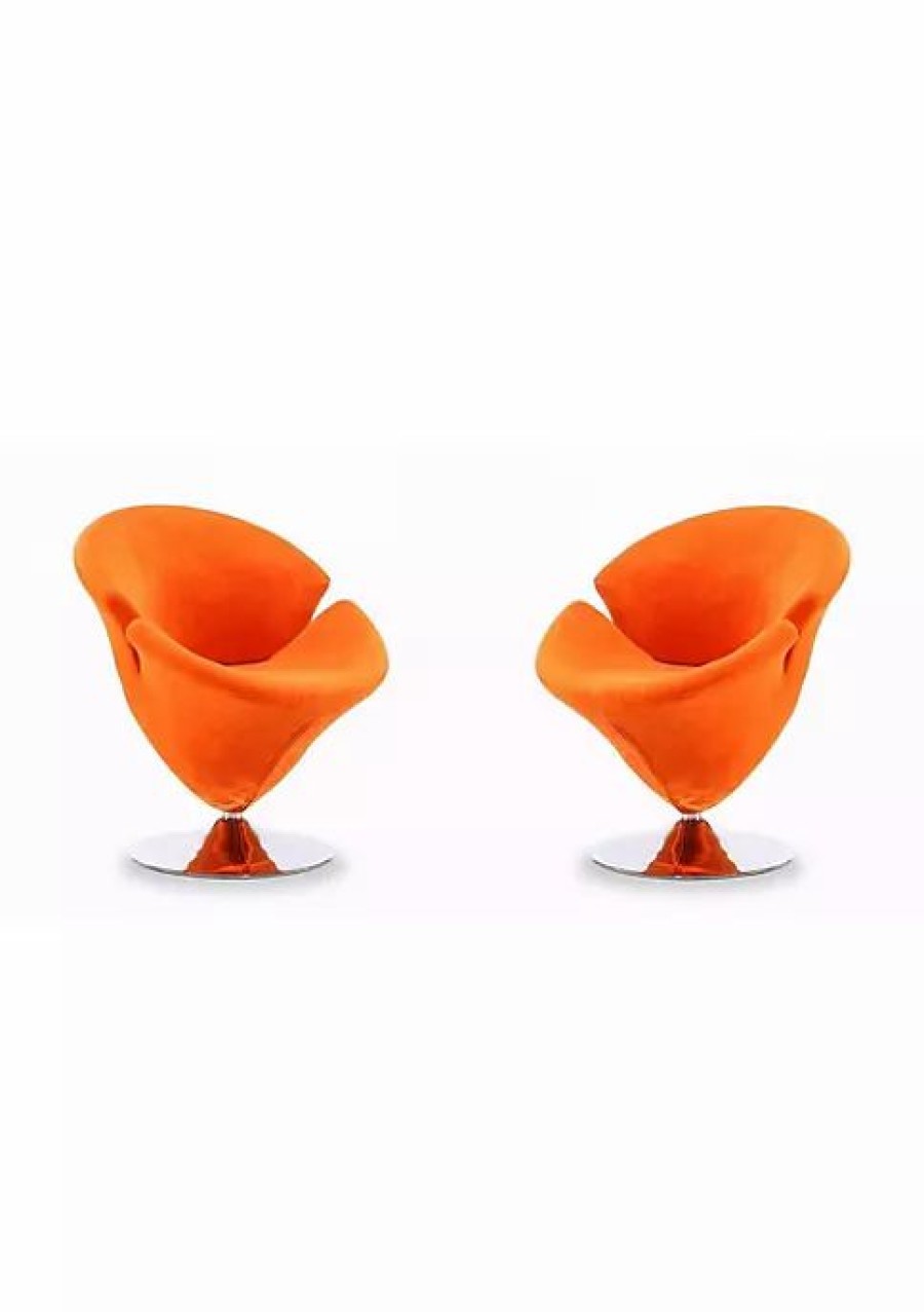 Furniture * | Promo Manhattan Comfort Tulip Swivel Accent Chair In Orange And Polished Chrome Multi