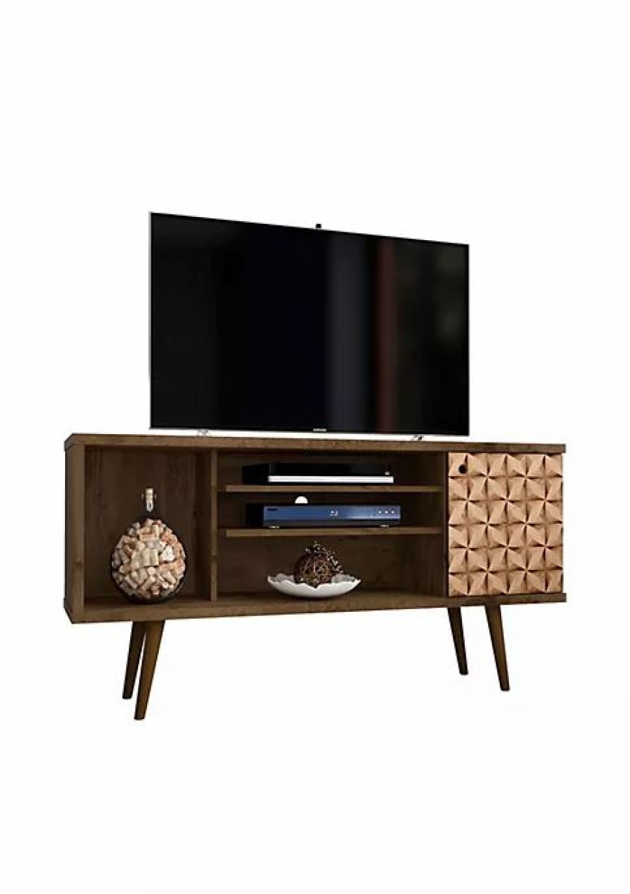 Tv & Media Stands * | Best Sale Manhattan Comfort Liberty 53.14 Tv Stand In Rustic Brown And 3D Brown Prints