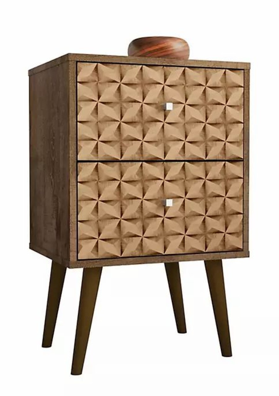 Tv & Media Stands * | Budget Manhattan Comfort Liberty Nightstand 2.0 In Rustic Brown And 3D Brown Prints