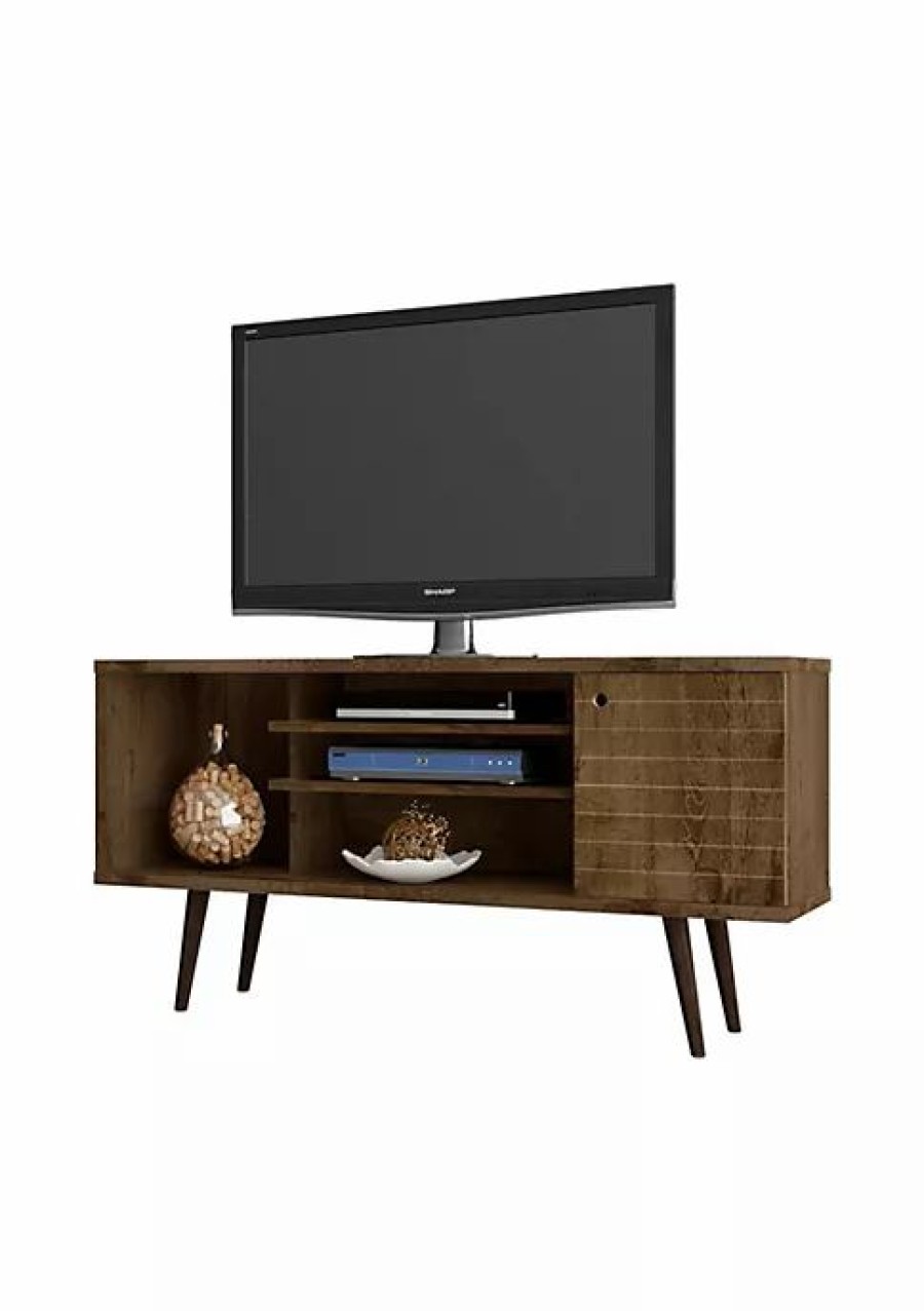 Dressers & Chests * | Best Sale Manhattan Comfort Liberty 53.14 Mid-Century Modern Tv Stand In Rustic Brown