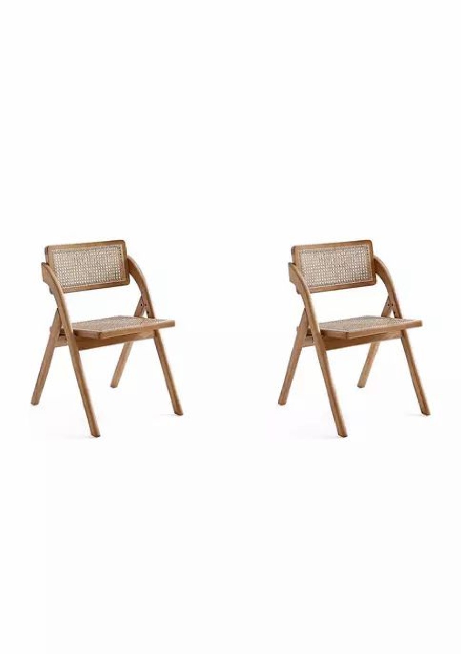 Dining Chairs * | Promo Manhattan Comfort Lambinet Cane Dining Folding Chair Set Of 2 Nature