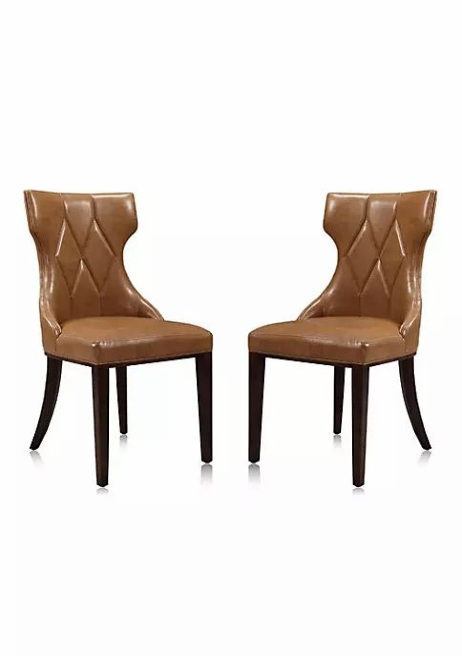 Furniture * | Hot Sale Manhattan Comfort Reine Faux Leather Dining Chair (Set Of Two) In Saddle And Walnut Multi