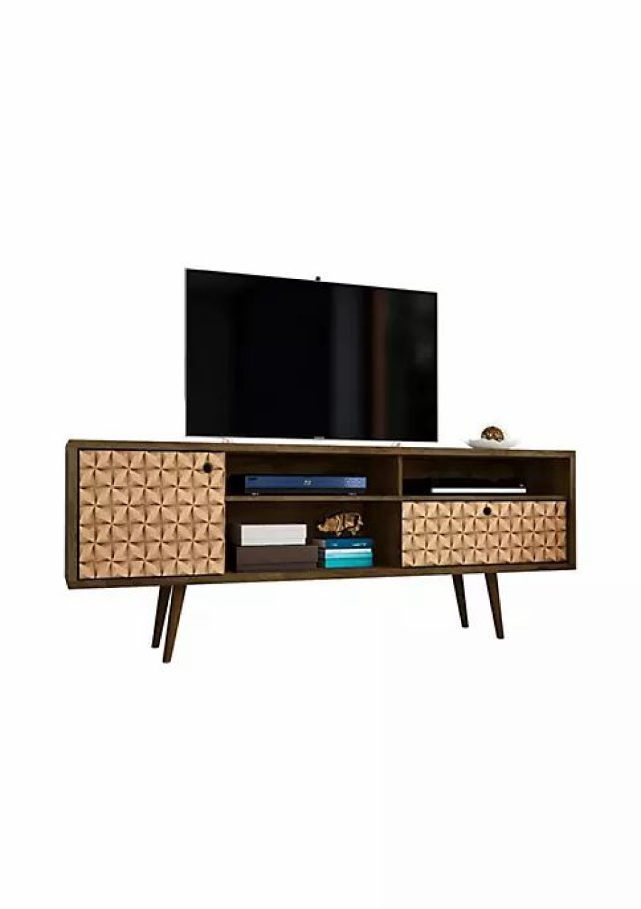 Tv & Media Stands * | Deals Manhattan Comfort Liberty 70.86 Mid-Century Modern Tv Stand In Rustic Brown And 3D Brown Prints