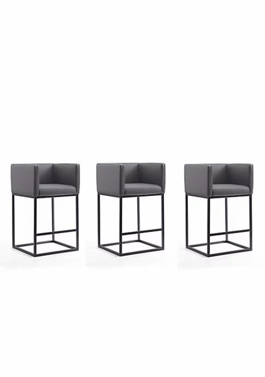 Furniture * | New Manhattan Comfort Embassy Counter Stool In And Black (Set Of 3) Grey