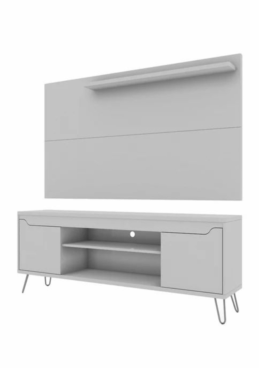 Furniture * | Discount Manhattan Comfort Baxter 62.99 Inch Tv Stand And Liberty Panel White