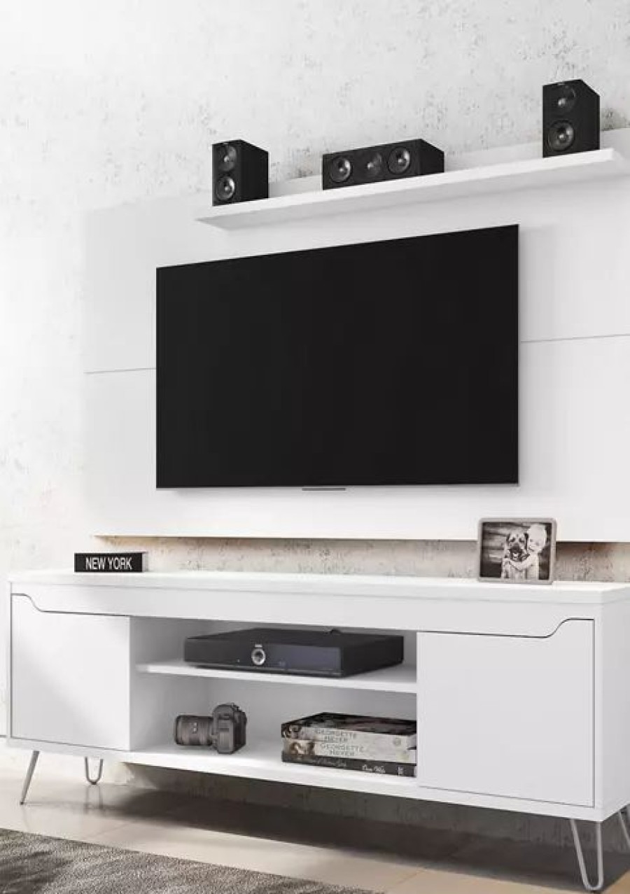 Furniture * | Discount Manhattan Comfort Baxter 62.99 Inch Tv Stand And Liberty Panel White